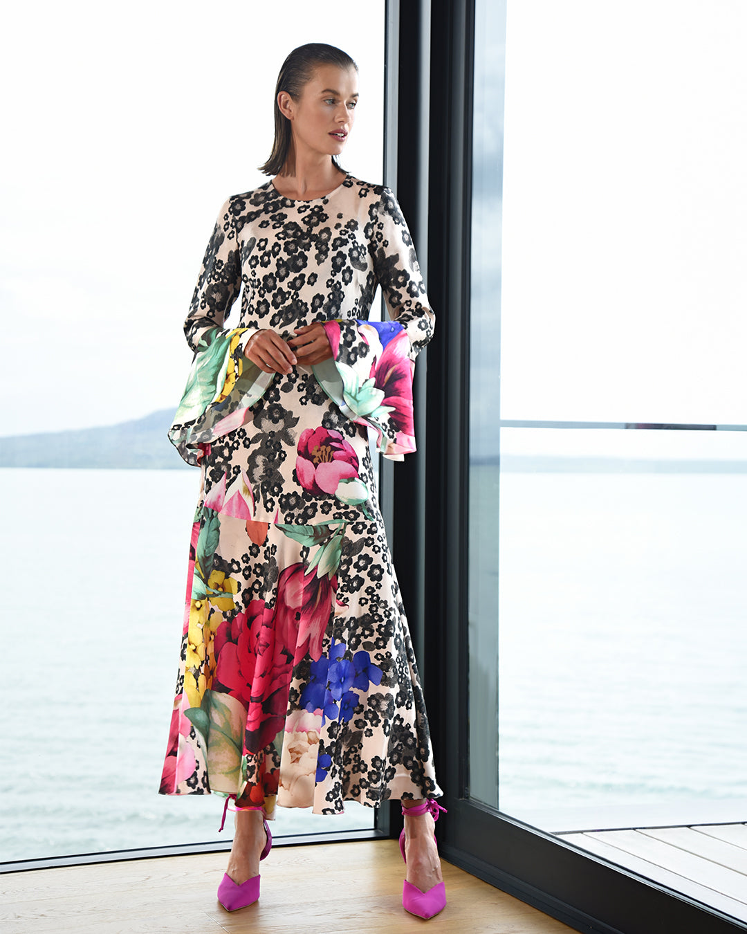 Floral Print Long Sleeve Maxi Dress | Elegant Floral Maxi Dress Australia