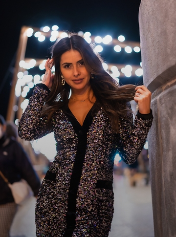 woman wearing party dress night out outfit stylish bold fashion look