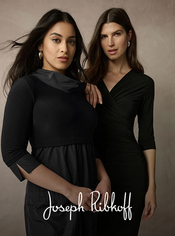 woman wearing Joseph Ribkoff dress elegant formal designer outfit