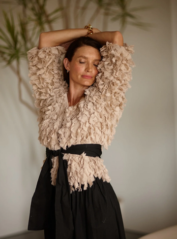 woman wearing bolero jacket Australia elegant formal outfit layering piece