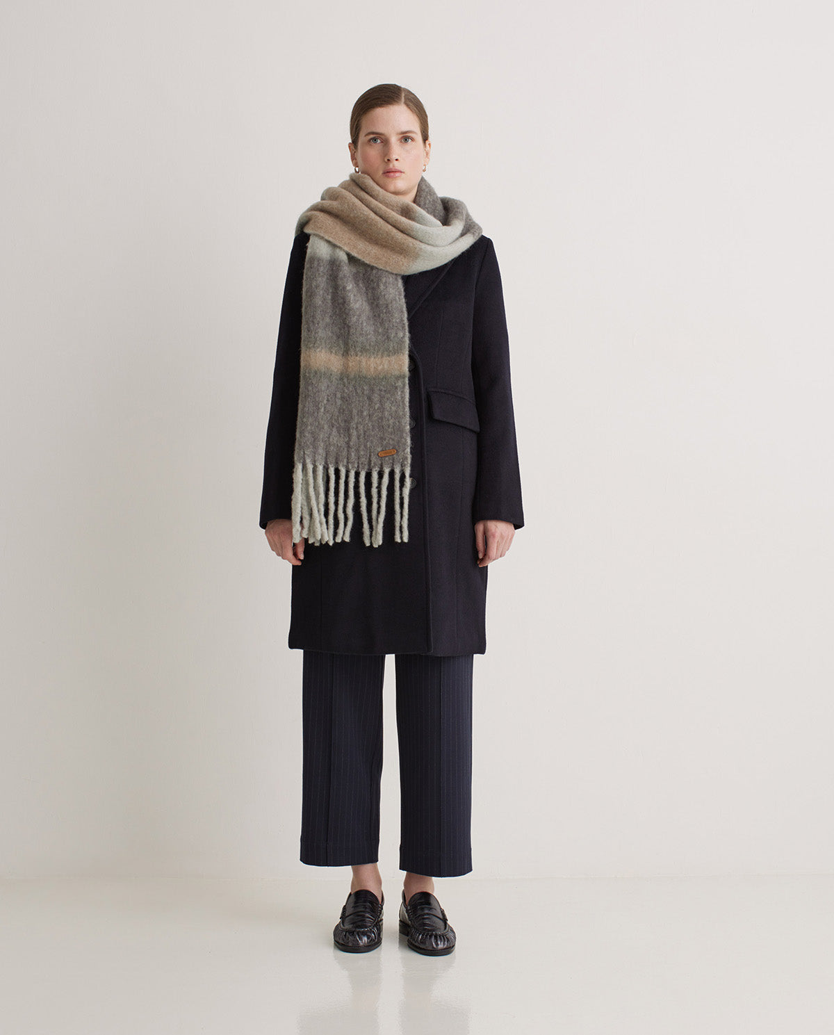 Yerse Patel Soft Striped Scarf Grey | Wool Blend Scarf Australia