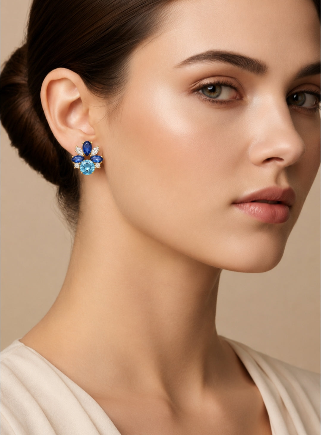 Royal Blue Floral Crystal Statement Earrings | Elegant Floral Drop Earrings
