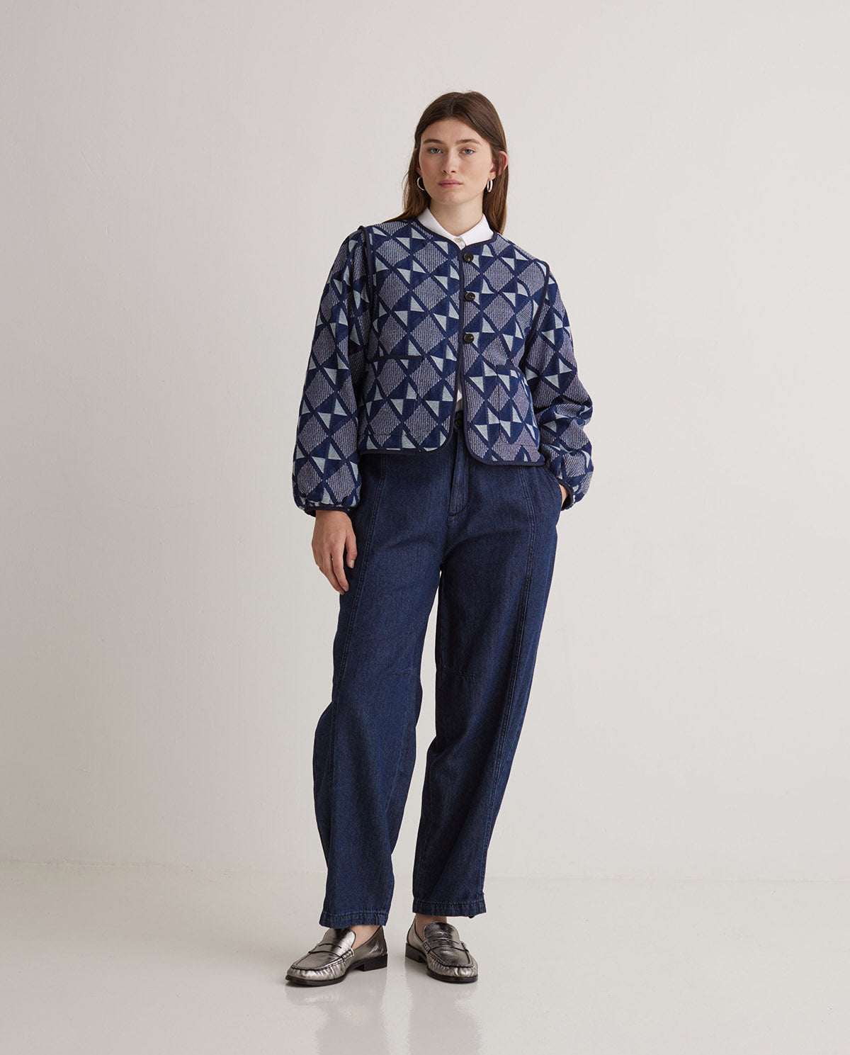 Indigo Blue Jacquard Cotton Jacket | Women’s Structured Jacket Australia