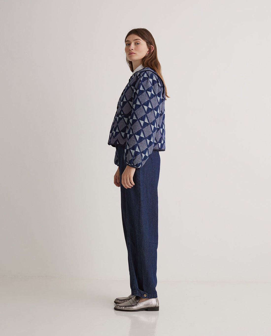 Indigo Blue Jacquard Cotton Jacket | Women’s Structured Jacket Australia