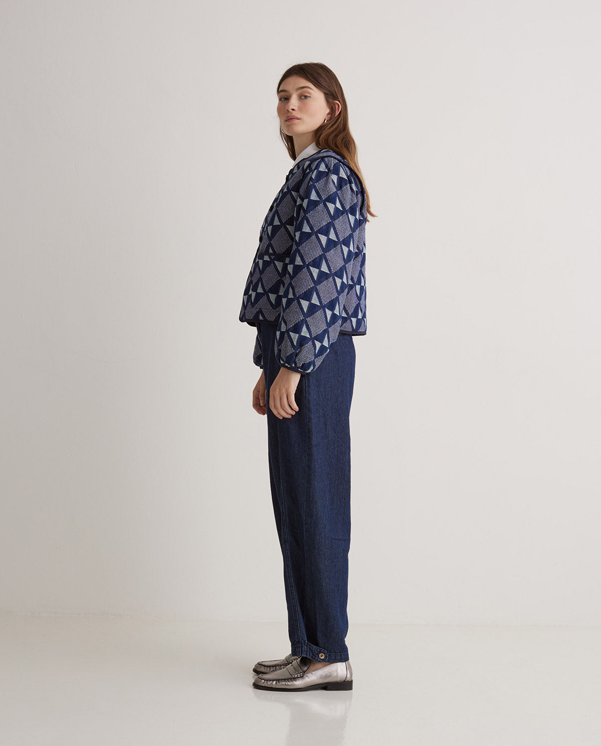 Indigo Blue Jacquard Cotton Jacket | Women’s Structured Jacket Australia
