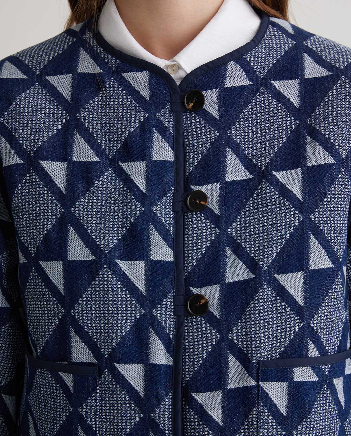 Indigo Blue Jacquard Cotton Jacket | Women’s Structured Jacket Australia