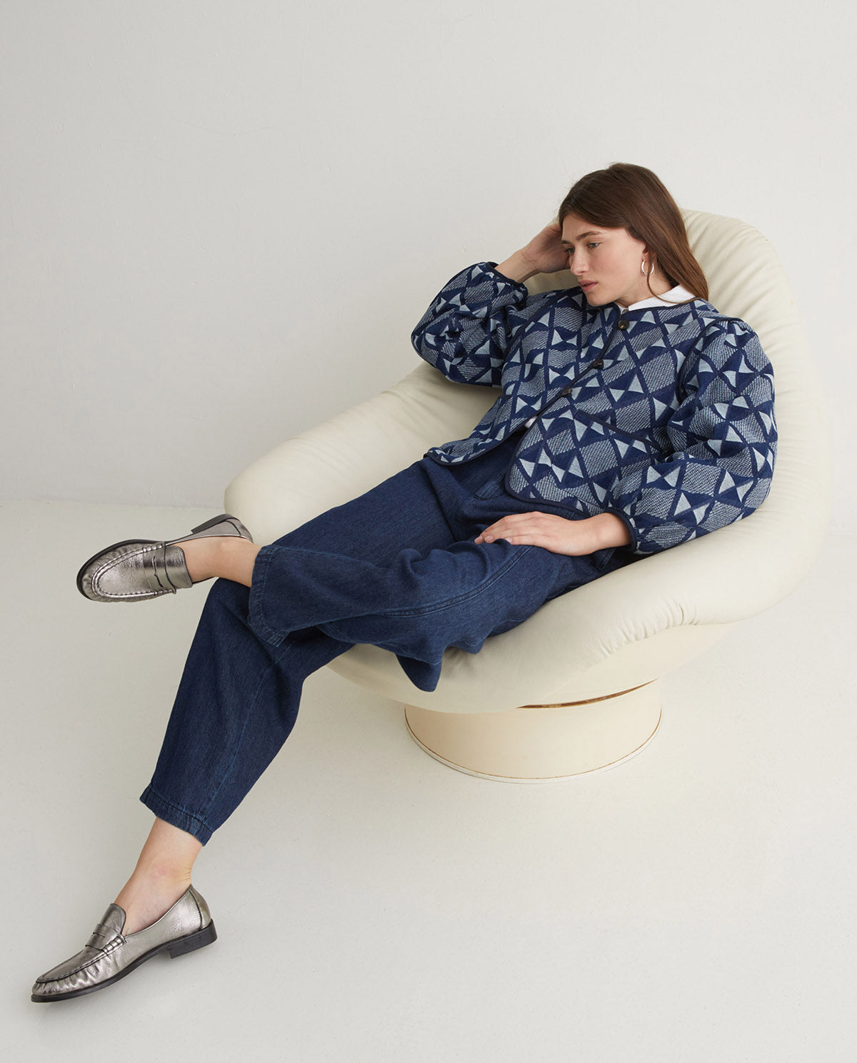 Indigo Blue Jacquard Cotton Jacket | Women’s Structured Jacket Australia