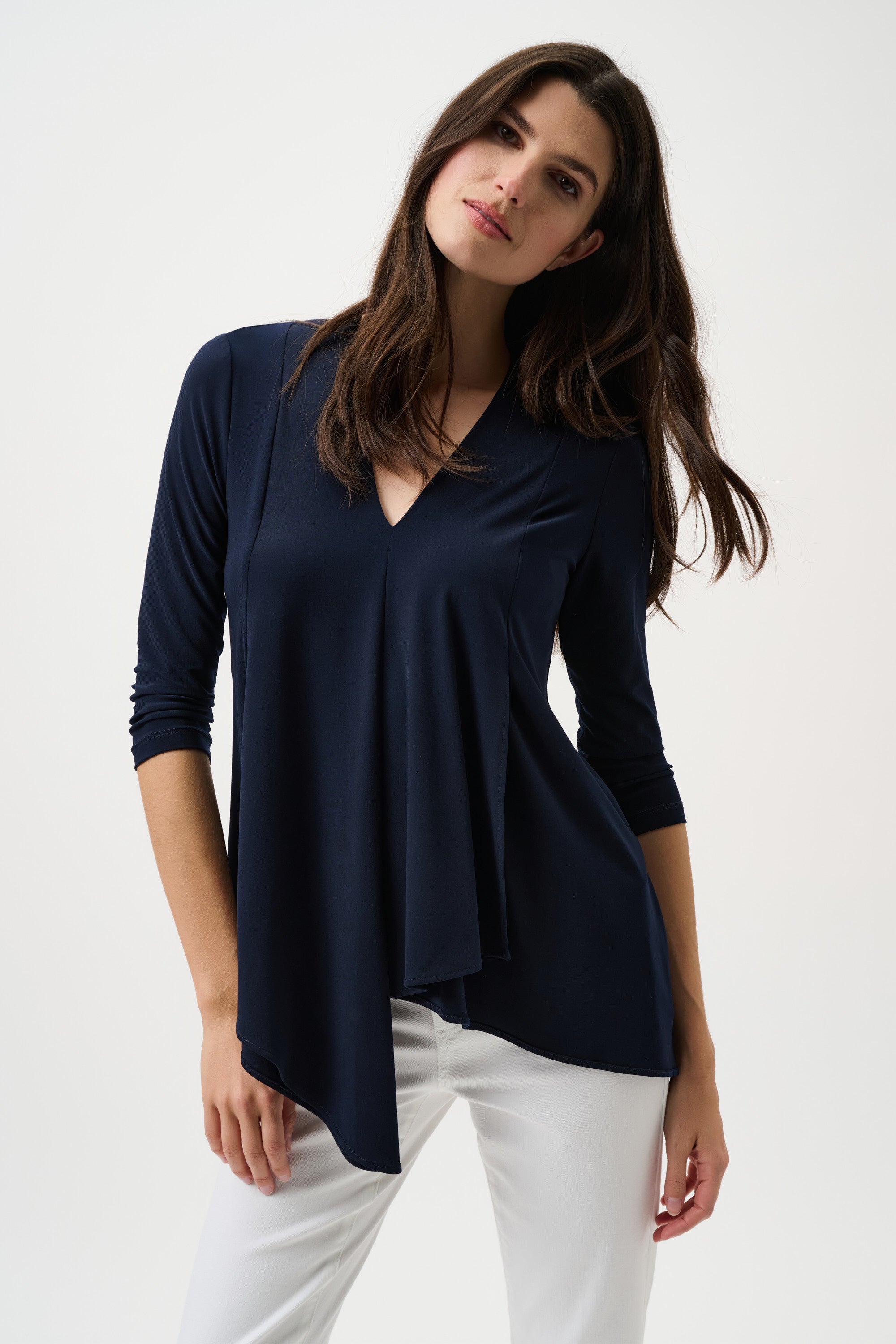 Classic Asymmetric Tunic Core Colours | Silky Knit Flow Workwear Top Australia