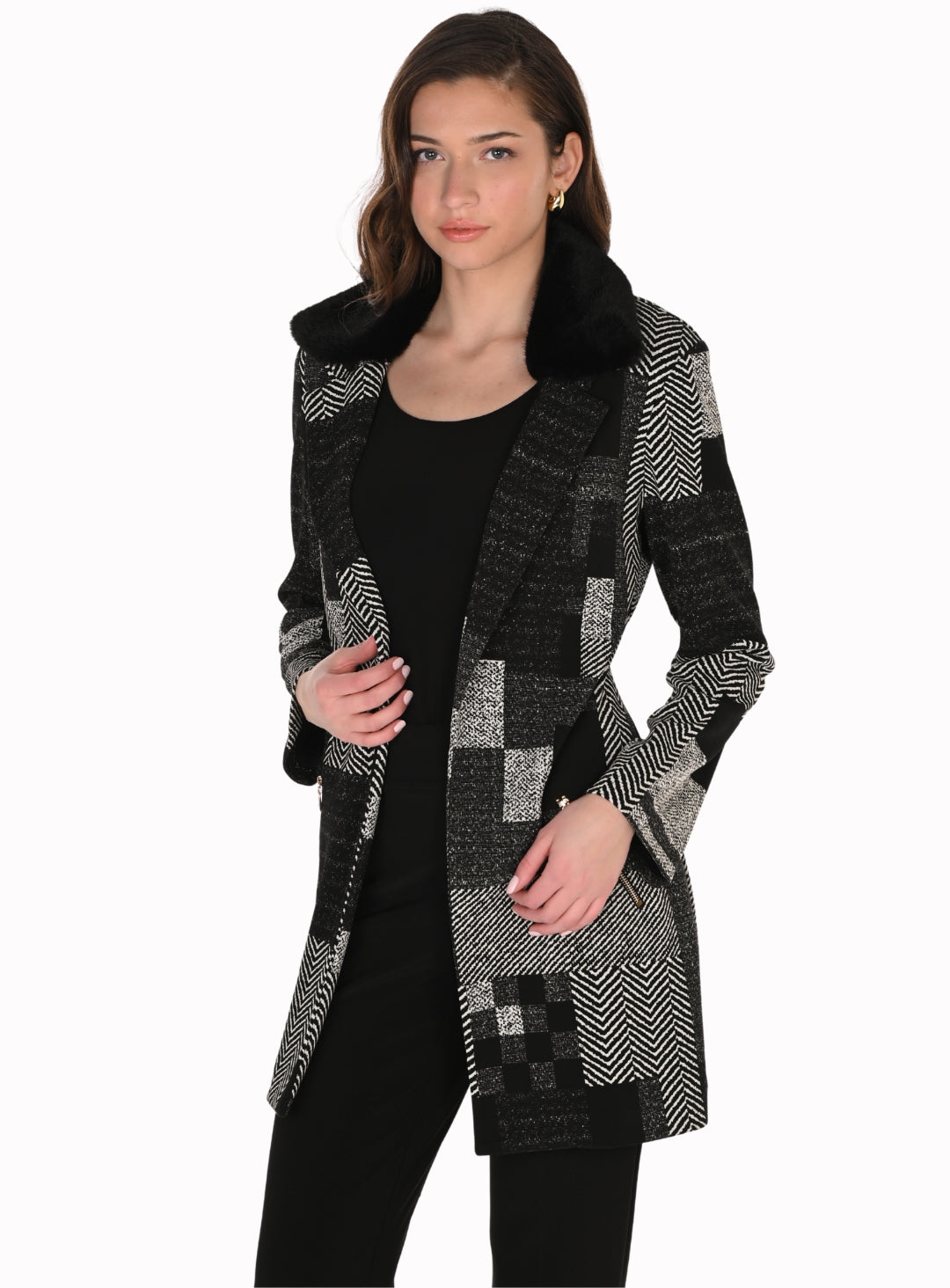 Frank Lyman Montréal Black & White Patterned Women’s Coat Australia