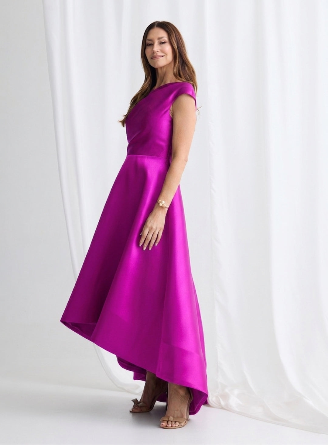 Rosanella Hi Lo V Back Dress Chocolate | Cap Sleeve Formal Evening Dress Australia