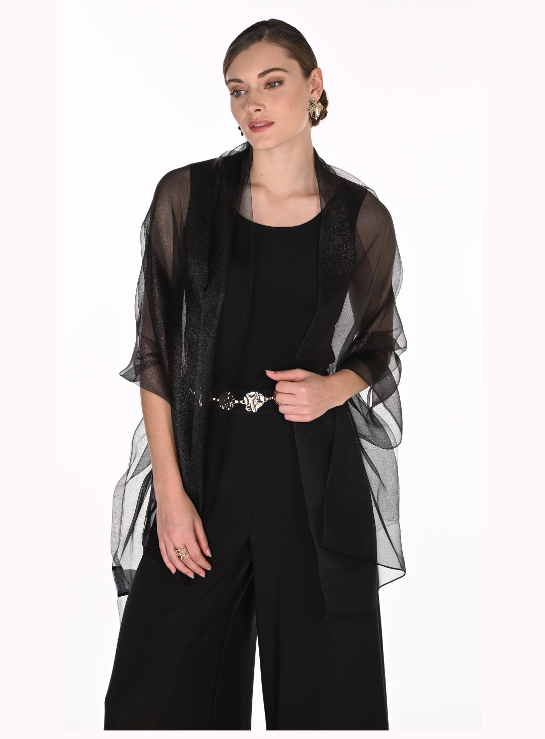 Classic Black and Navy Sheer Shawl – Frank Lyman Layered Elegance