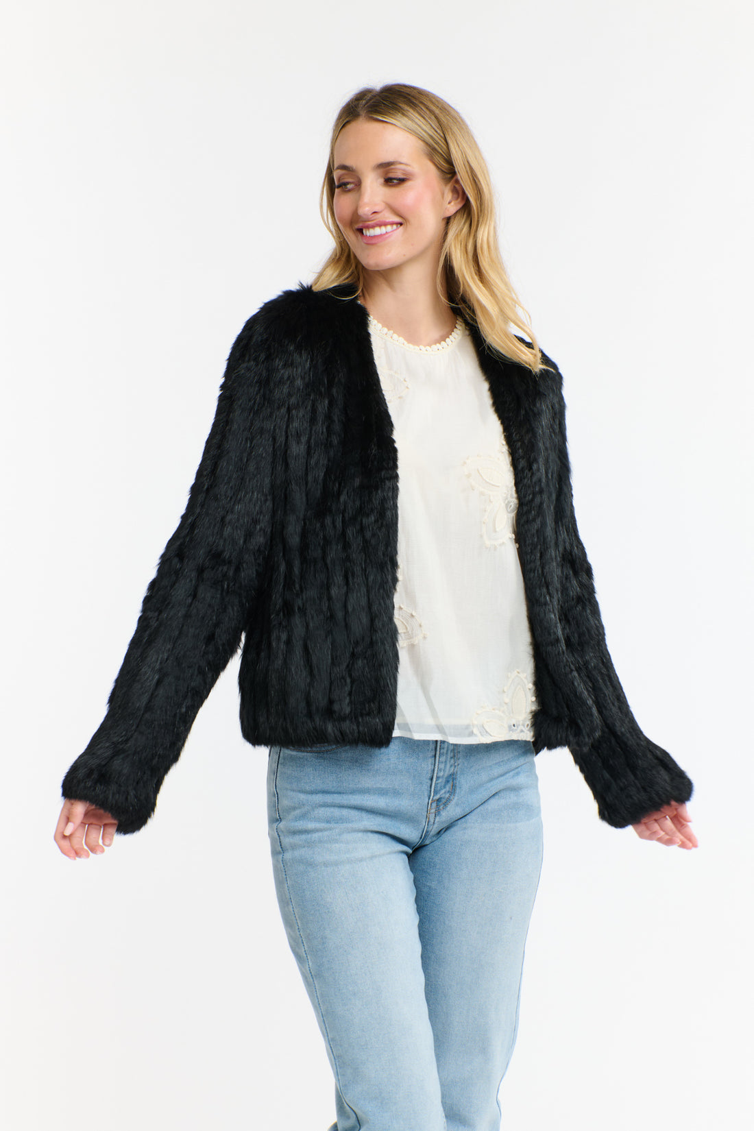 Black rabbit fur short jacket women Australia Showies Boutique