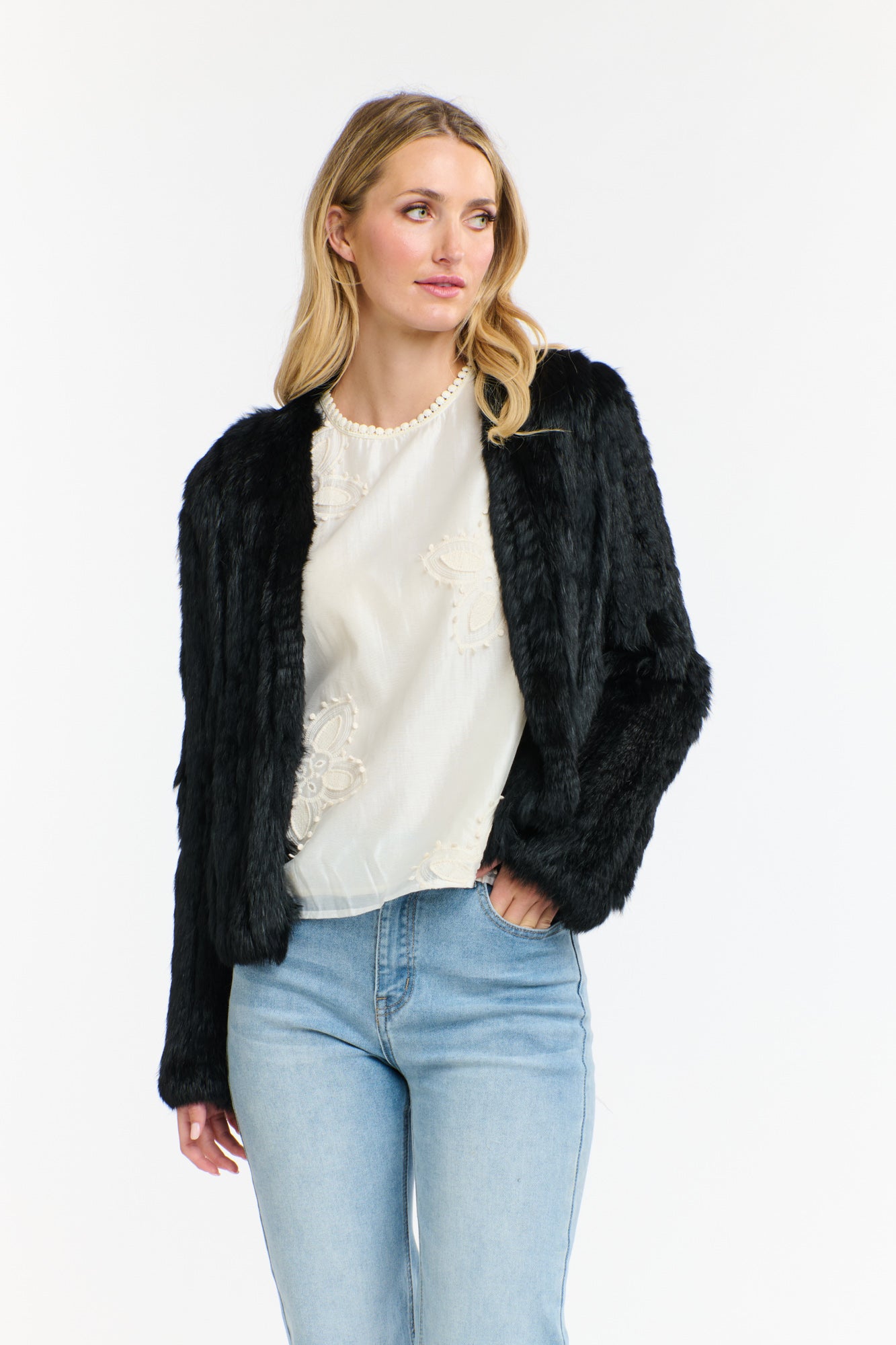 Women’s black rabbit fur evening jacket Adelaide