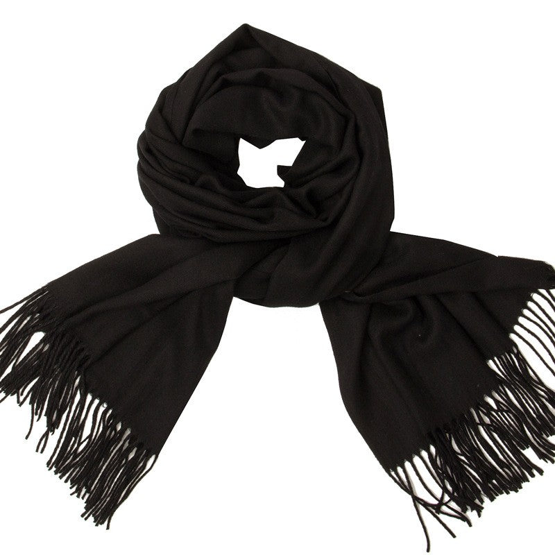 Black cashmere scarf with elegant fringe finish luxury accessory