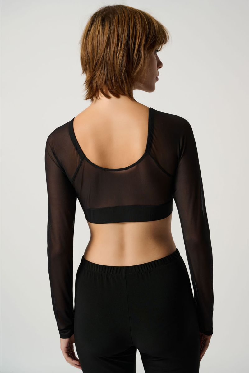Joseph Ribkoff Black Shadow Sleeves | Sheer Long Sleeve Top
