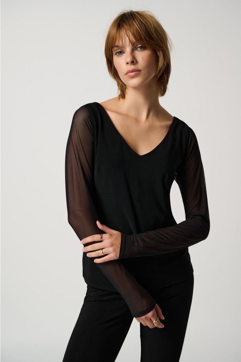 Joseph Ribkoff Black Shadow Sleeves | Sheer Long Sleeve Top