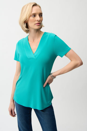 Oceanic flared v-neck silky knit top women
