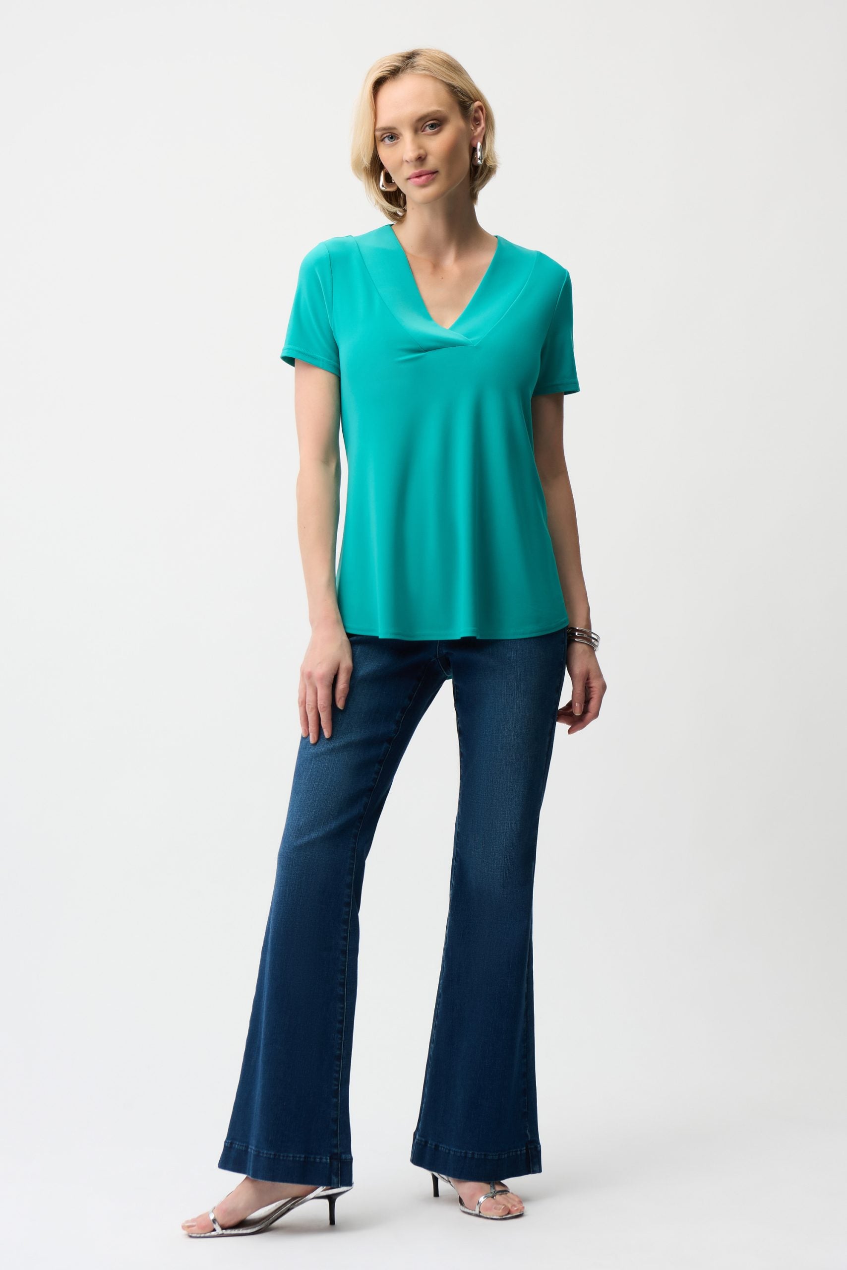 Flared oceanic silky knit women top
