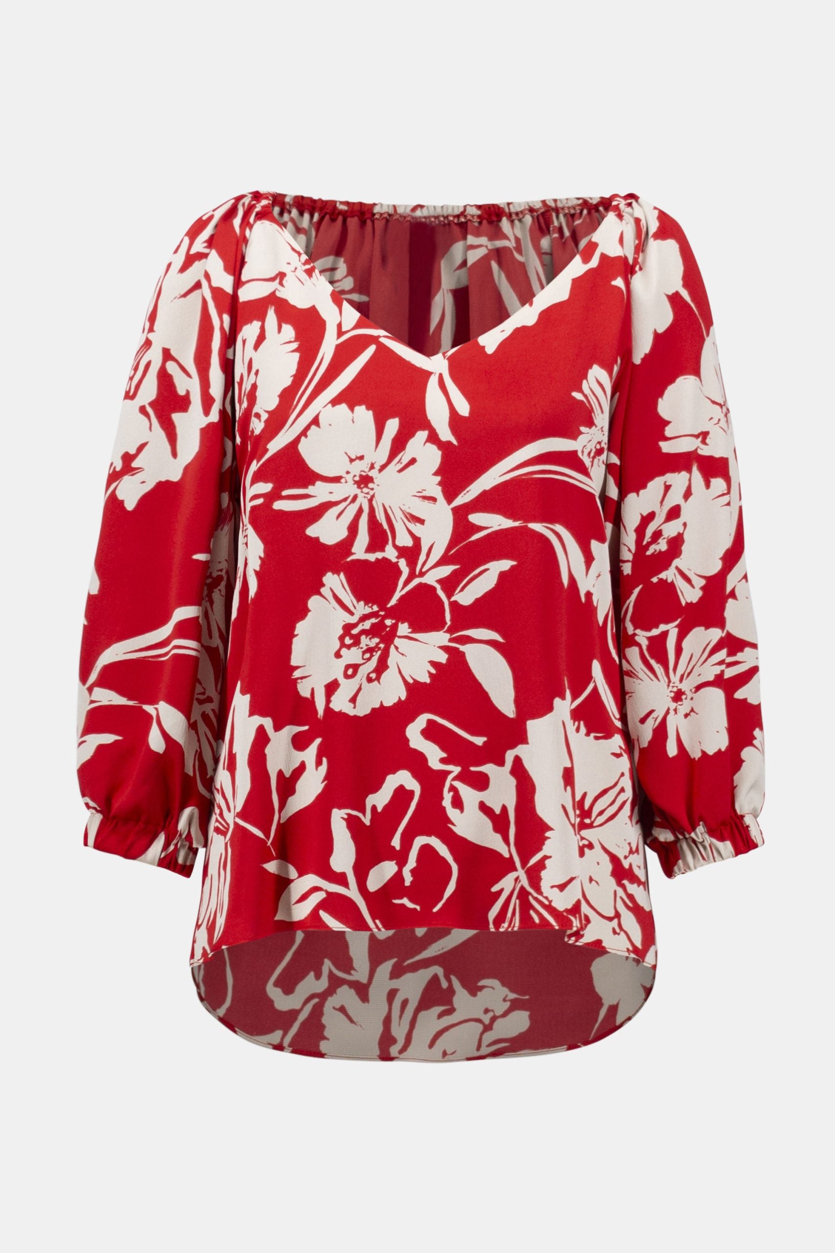 Satin Floral Print Top | Hammered Satin V Neck Blouse