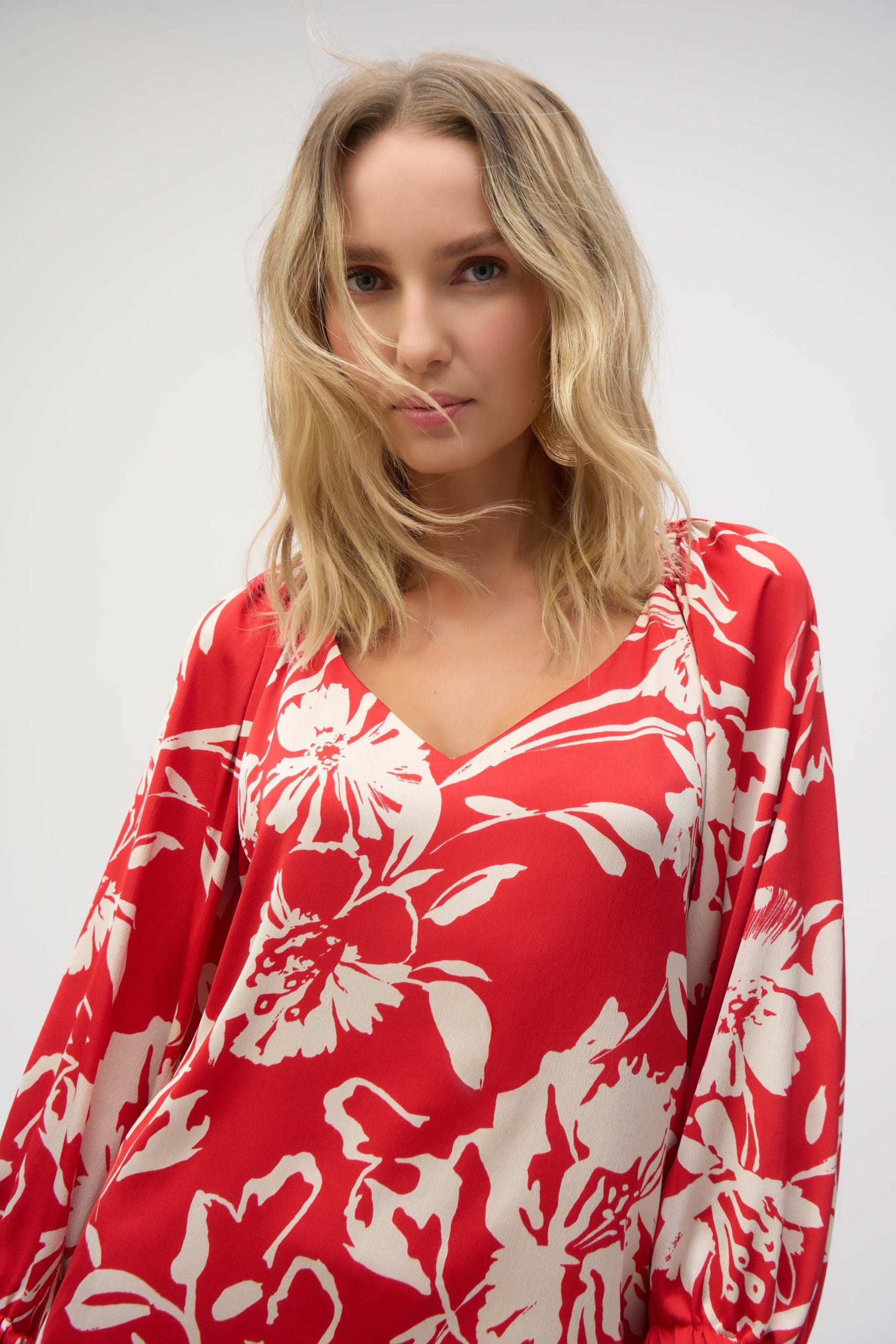 Satin Floral Print Top | Hammered Satin V Neck Blouse