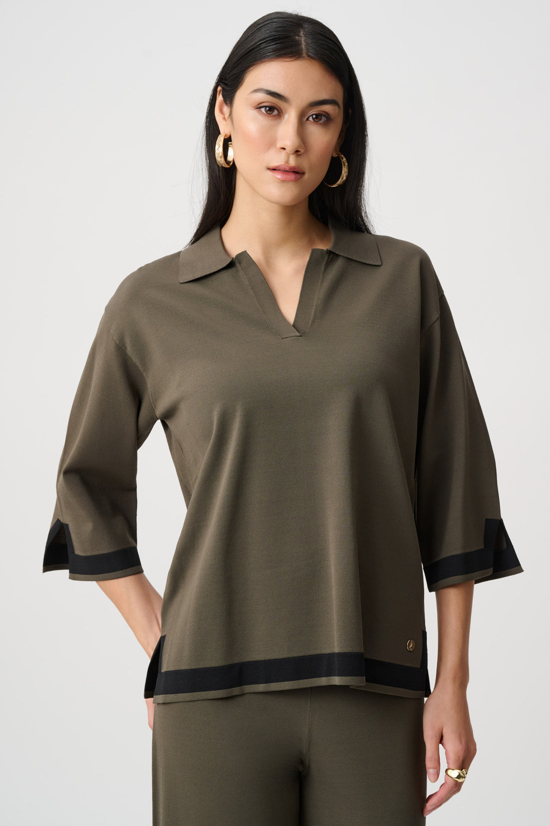 Women’s  Green Knit Sweater Top Australia | Colour Block Trim Knit Top