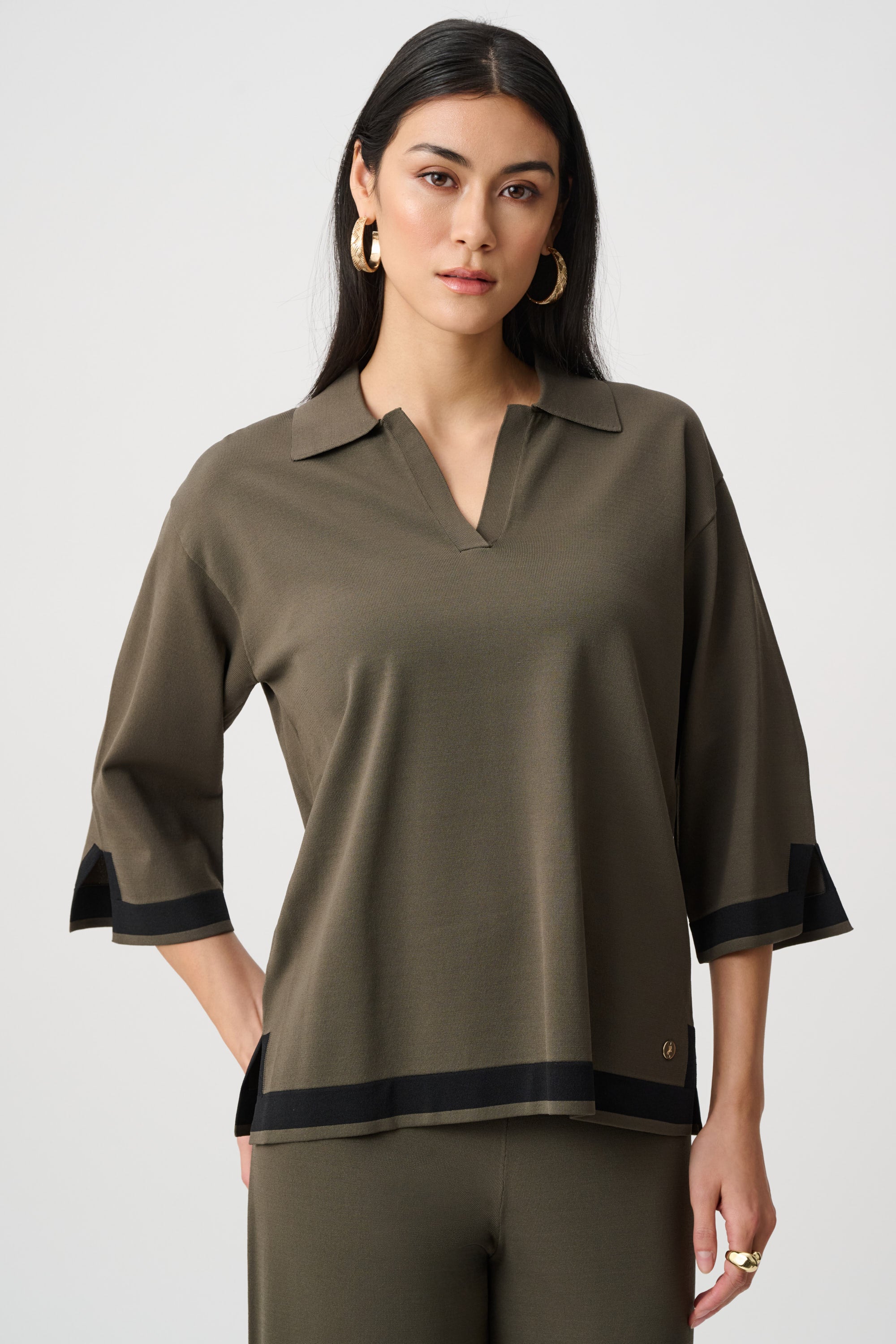 Women’s  Green Knit Sweater Top Australia | Colour Block Trim Knit Top