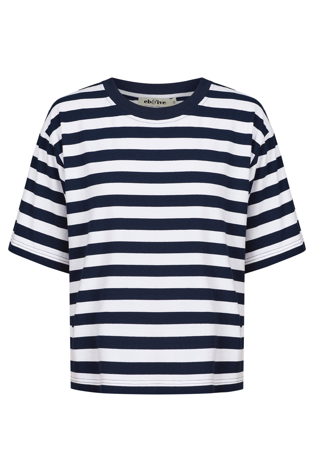 Black and white striped relaxed short-sleeve tee.