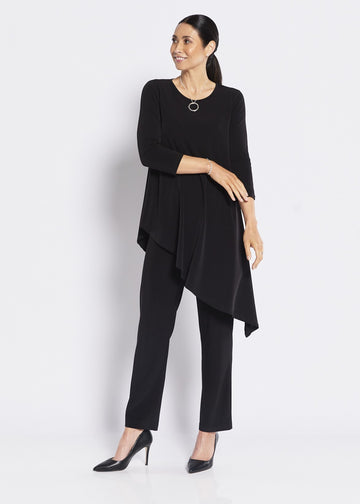 Pippet asym tunic set black 3/4 sleeve tunic and pant set