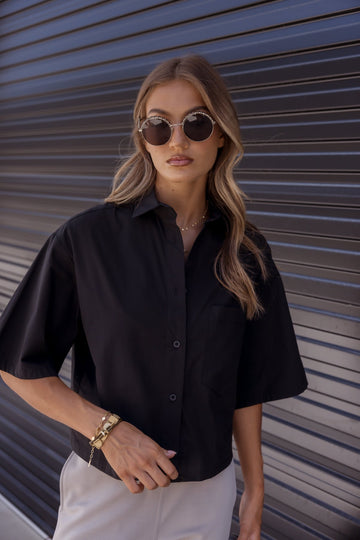 VON shirt black 100% cotton relaxed fit shirt
