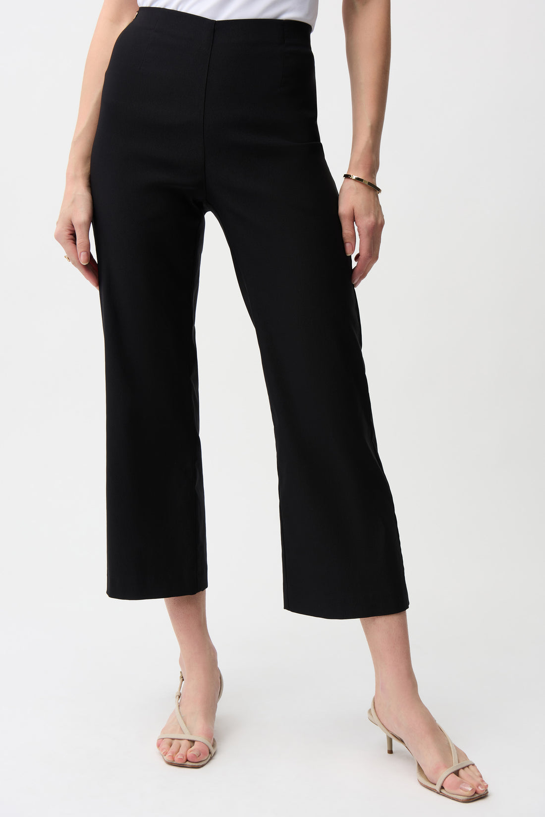 Black cropped culotte pants front view