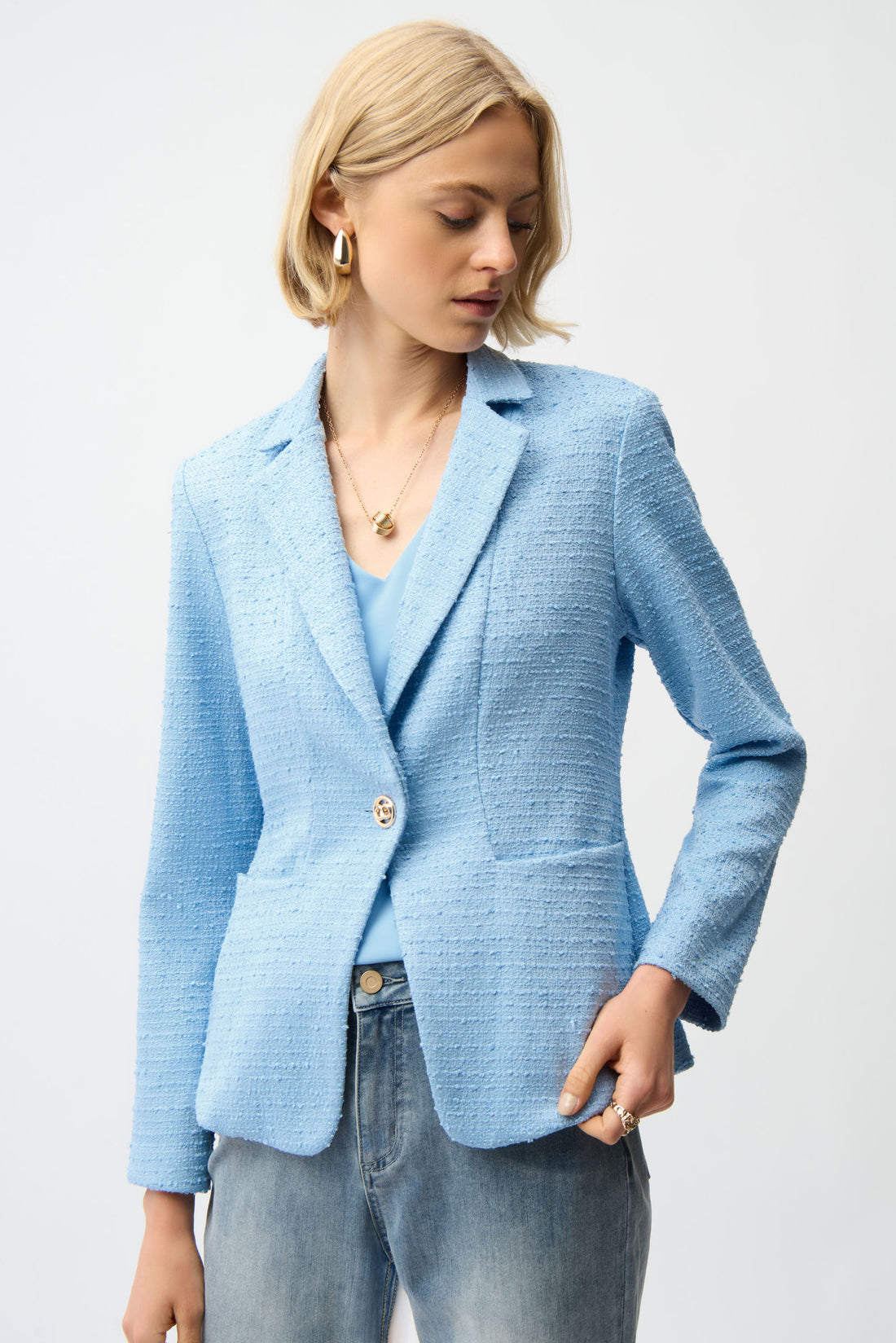 Bouclé Fitted Blazer With Notched Collar | Structured Workwear Jacket Australia