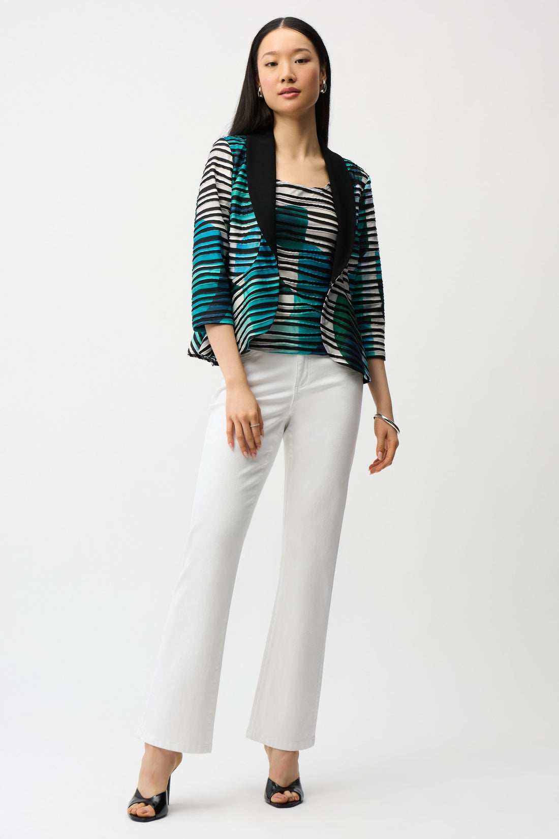 Cascade Knit Geometric Print Peplum Jacket and Camisole Set | Women’s Jacket Set Australia