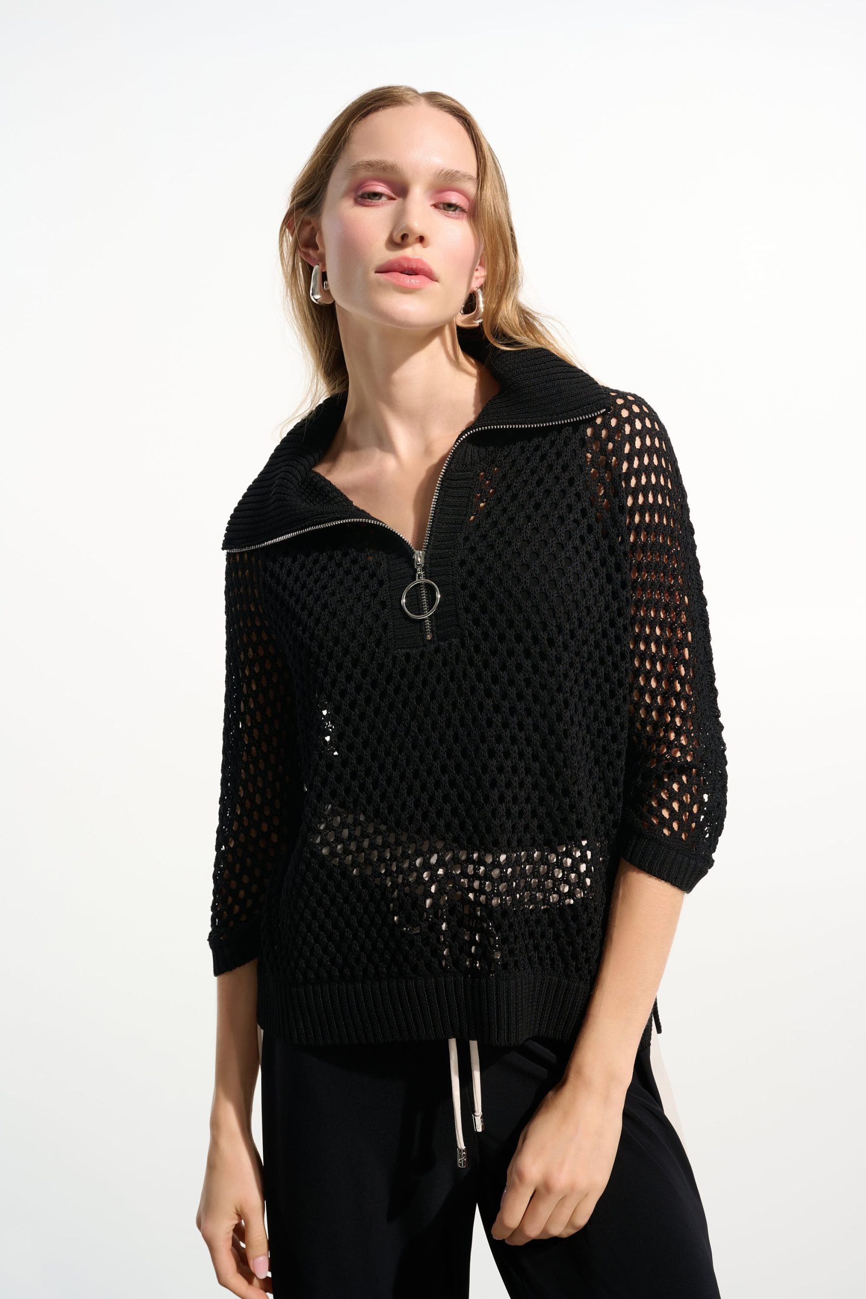 Viscose Blend Knit with Zip Neckline | Textured Sweater Australia