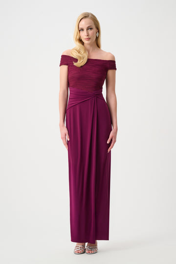Signature Silky Knit Cascade Off-Shoulder Sheath Gown | Elegant Evening Gown Australia