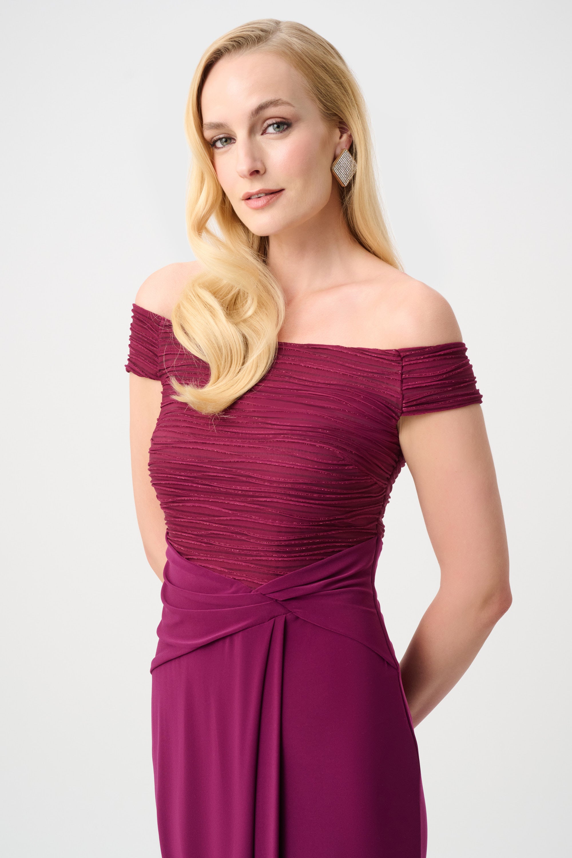 Signature Silky Knit Cascade Off-Shoulder Sheath Gown | Elegant Evening Gown Australia