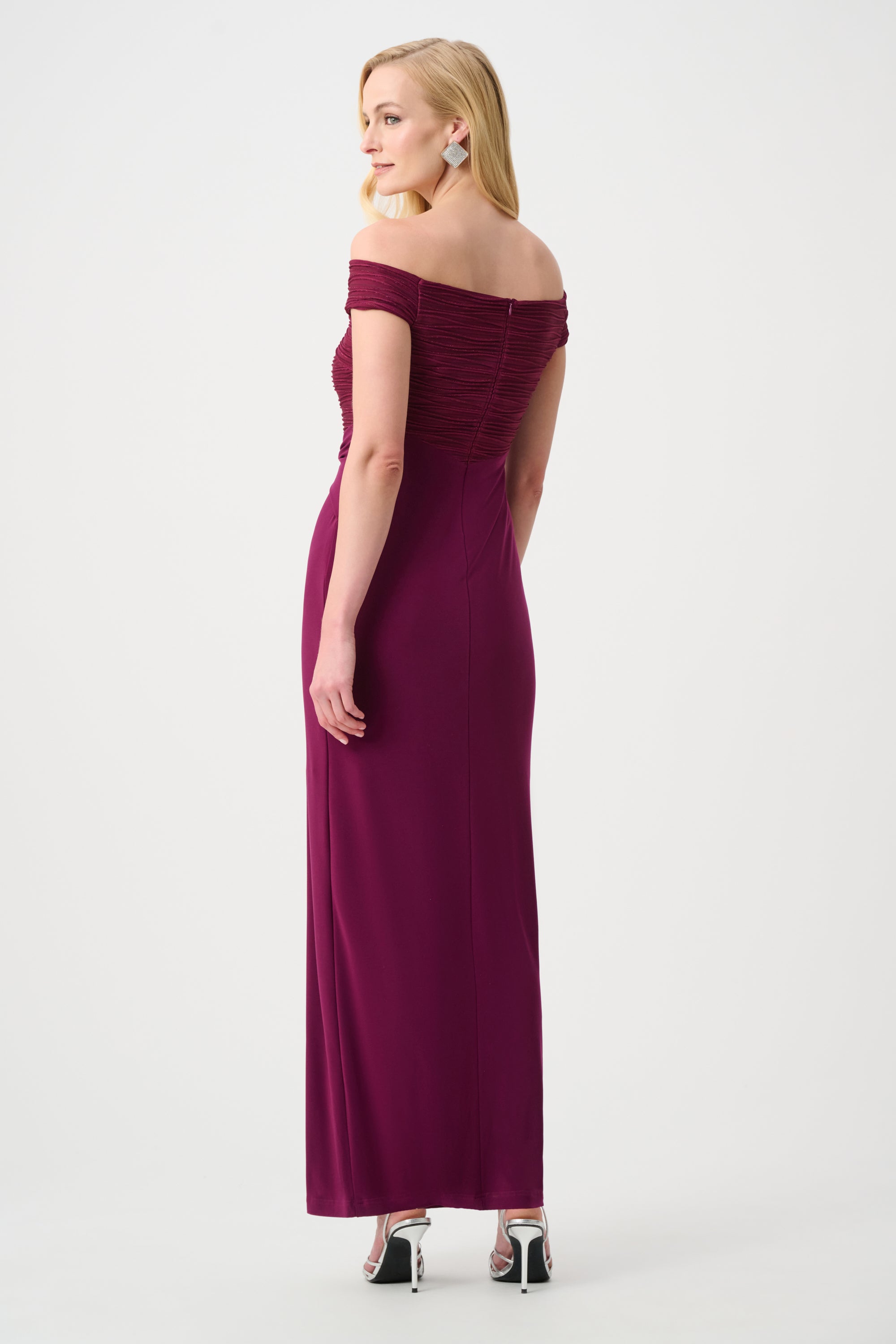 Signature Silky Knit Cascade Off-Shoulder Sheath Gown | Elegant Evening Gown Australia