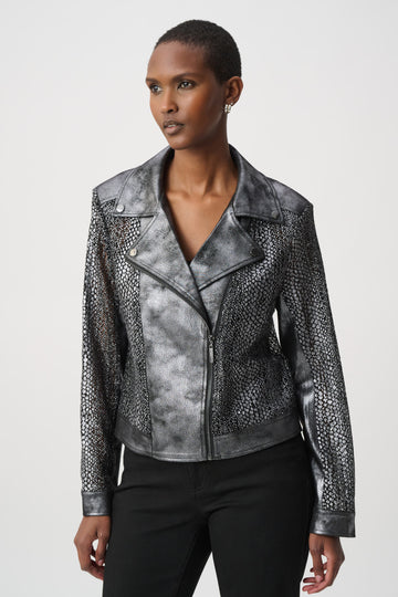 Foiled Faux Suede Moto Jacket | Elegant Women’s Jacket Australia