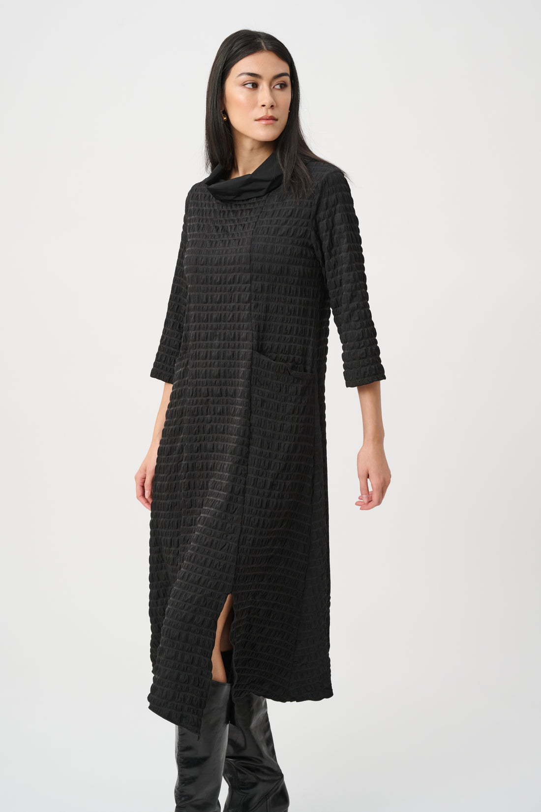 Black Textured A-Line Tunic – Modern Minimalist Top