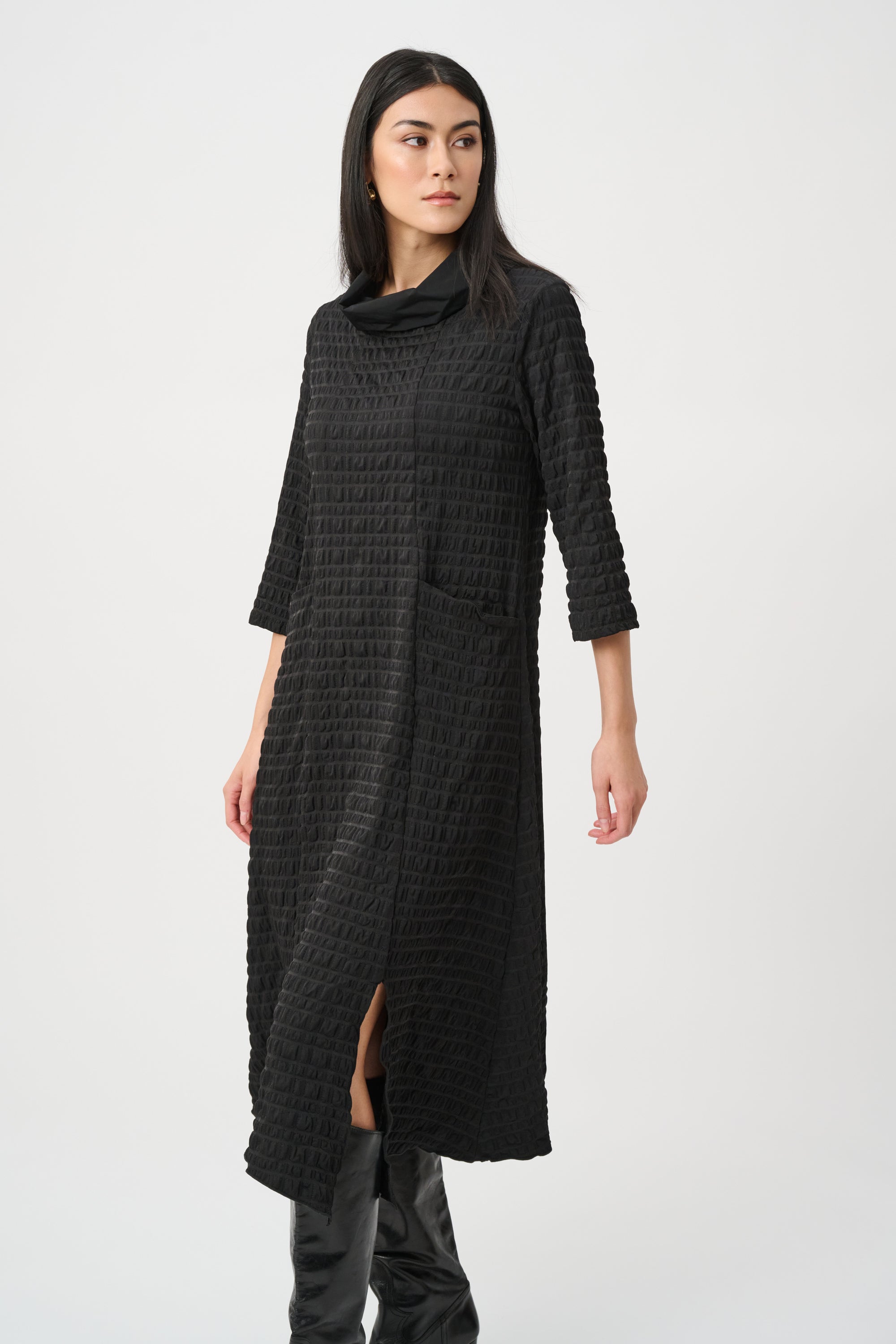 Black Textured A-Line Tunic – Modern Minimalist Top