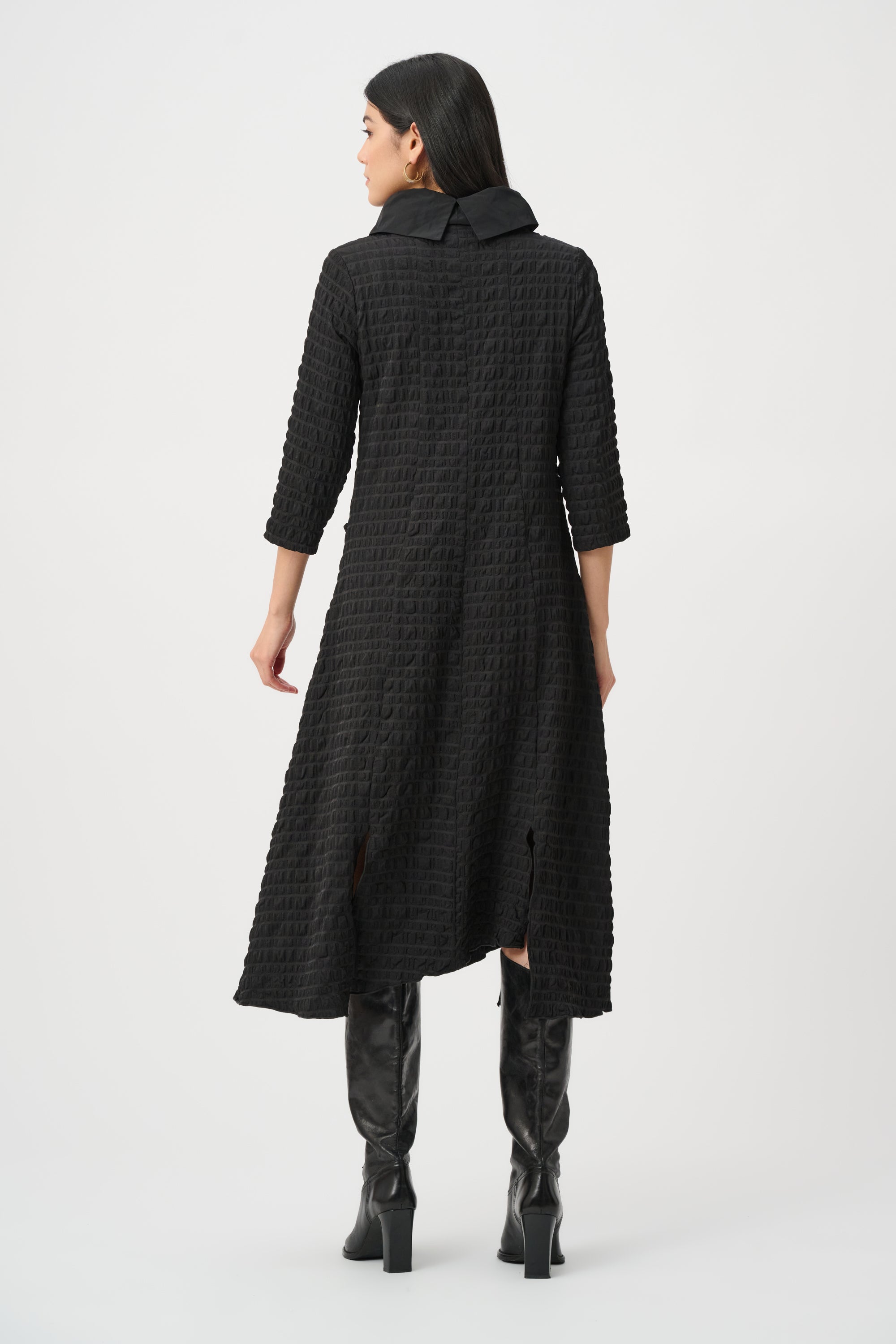 Black Textured A-Line Tunic – Modern Minimalist Top