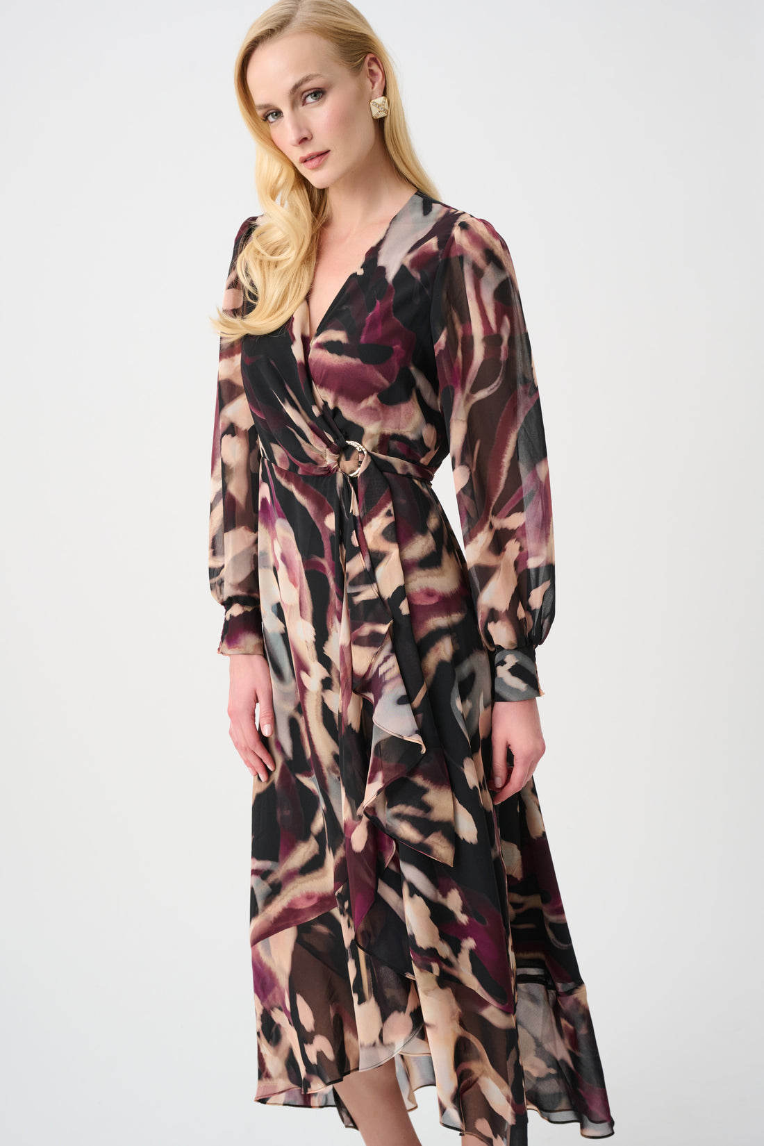 Signature Chiffon Wrap Dress – Animal Print | Women’s Fit & Flare Midi Dress Australia | Elegant Flowing Wrap Dress