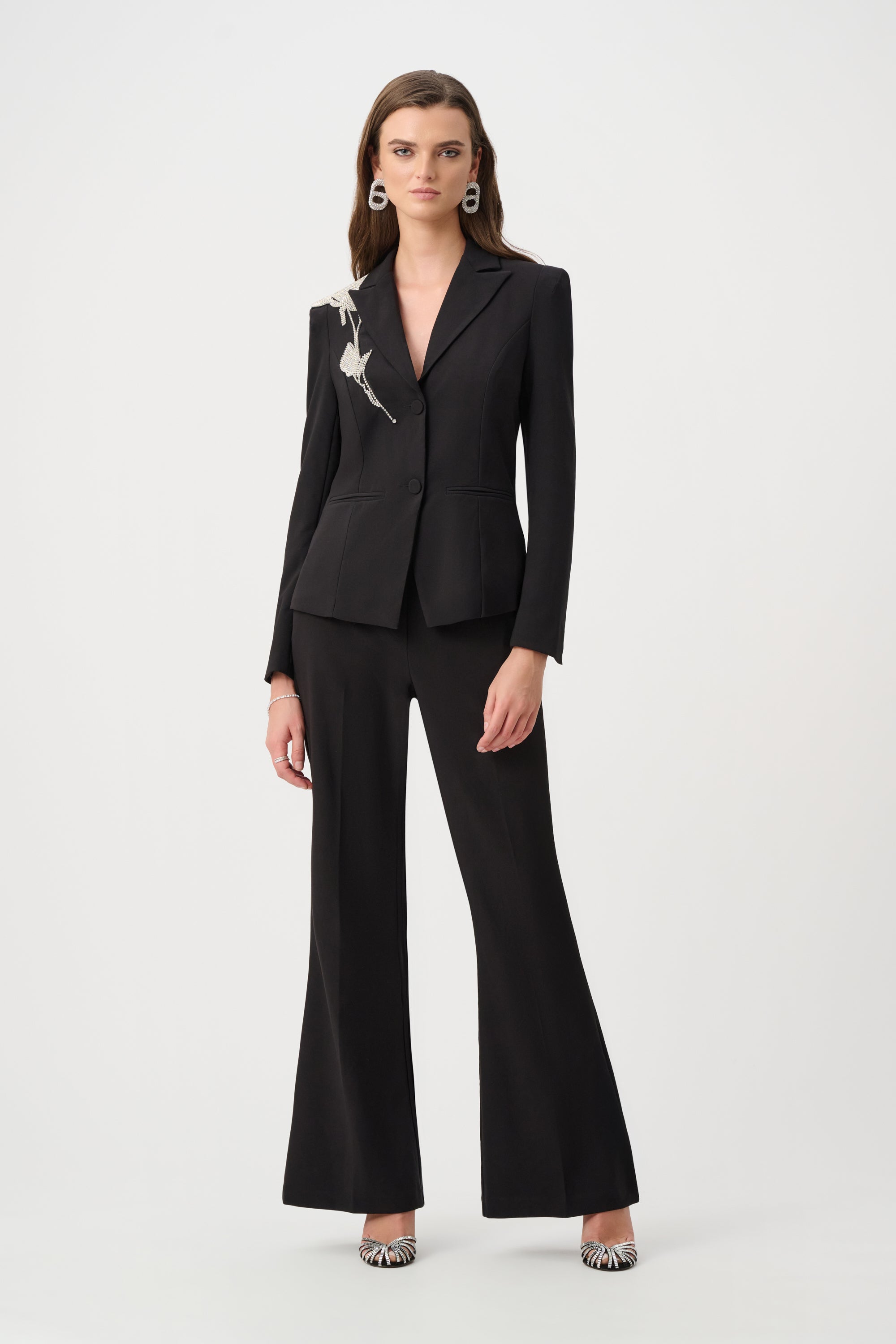 Signature | Lux Twill Fitted Blazer With Rhinestone Appliqué