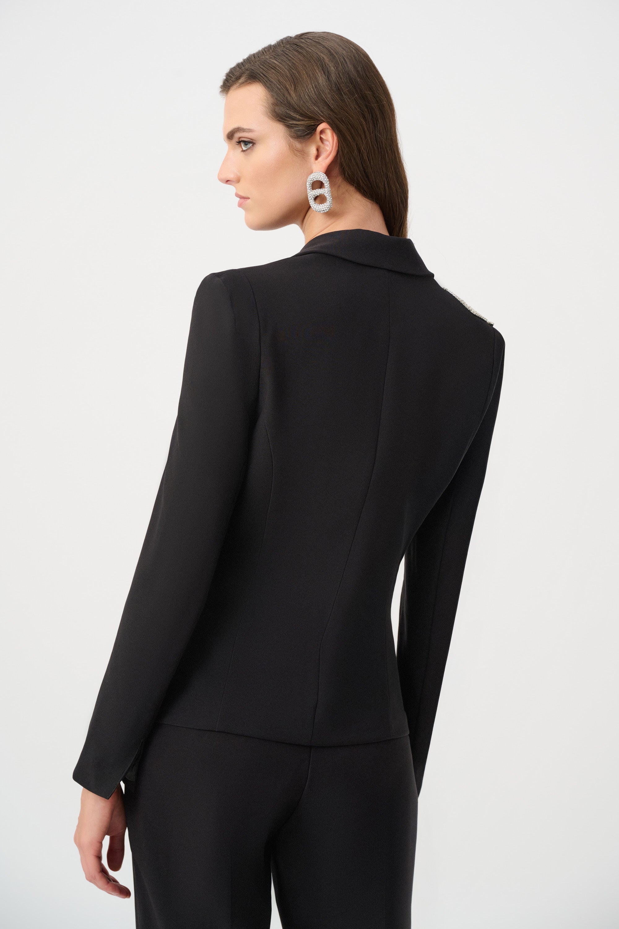 Signature | Lux Twill Fitted Blazer With Rhinestone Appliqué