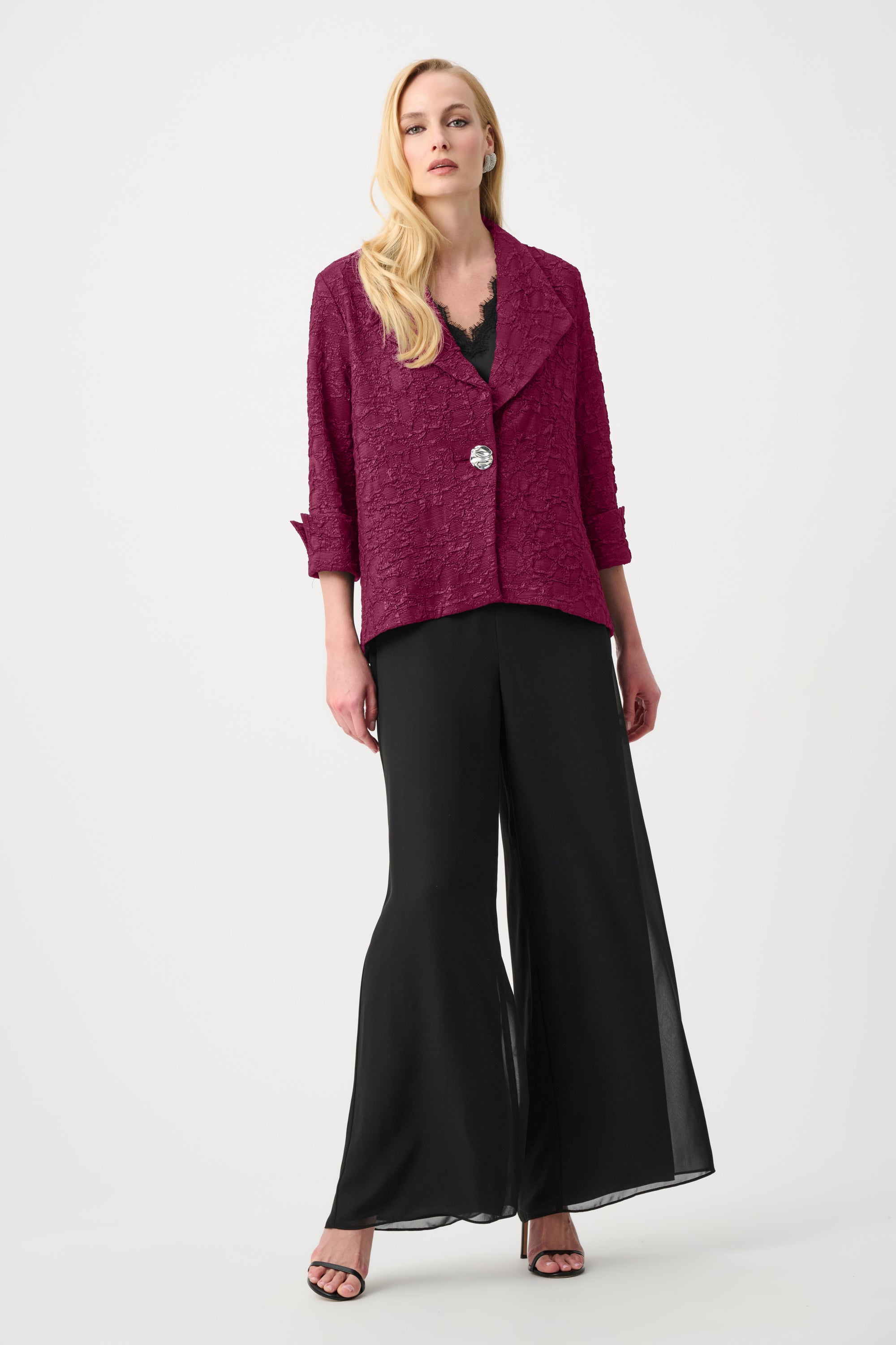 Signature | Lurex Textured Jacquard Lapel-Collar Trapeze Jacket