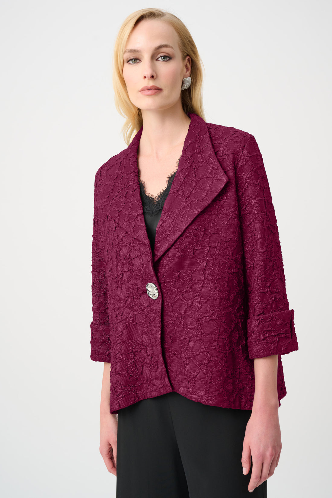 Signature | Lurex Textured Jacquard Lapel-Collar Trapeze Jacket