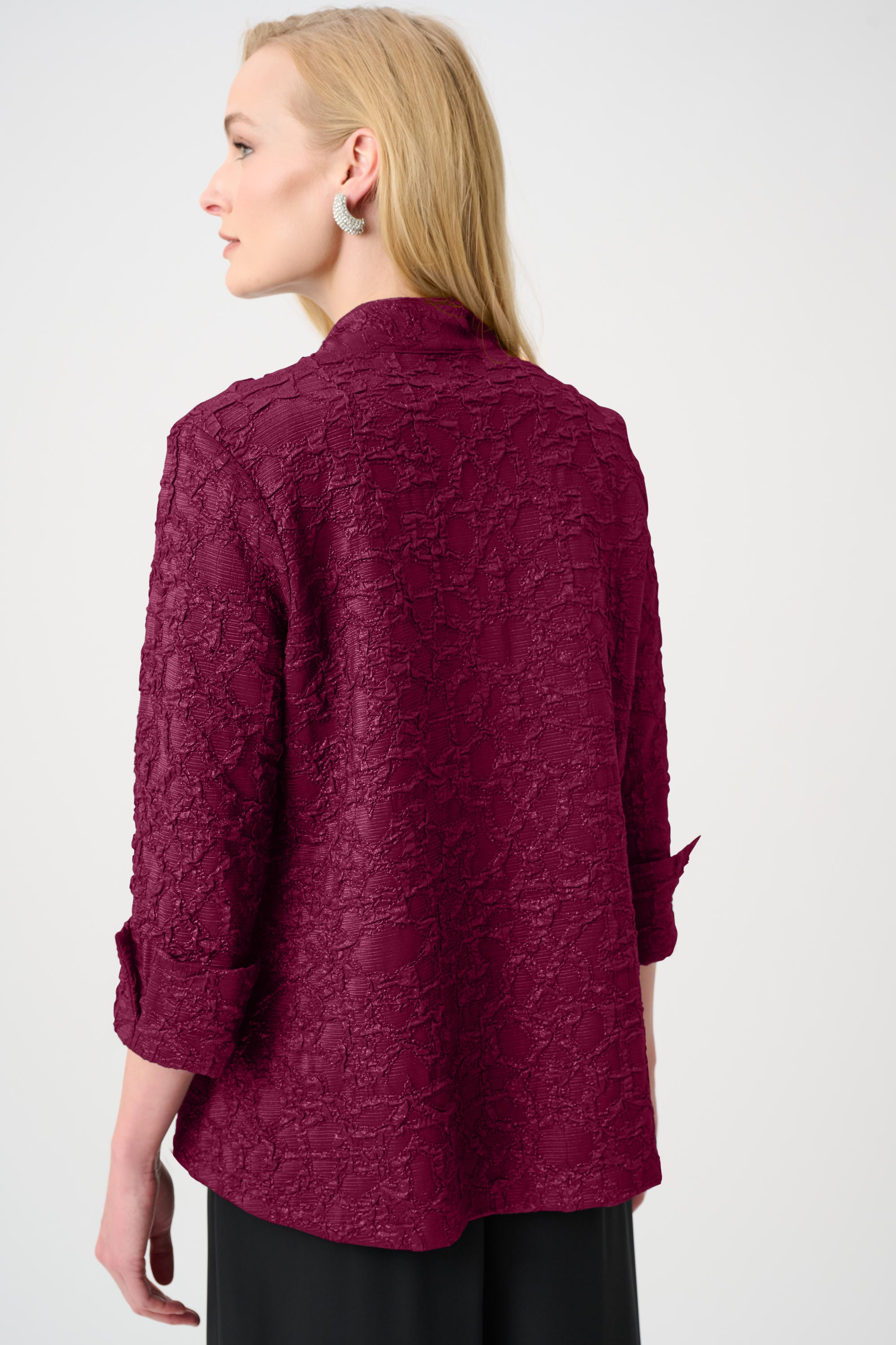 Signature | Lurex Textured Jacquard Lapel-Collar Trapeze Jacket