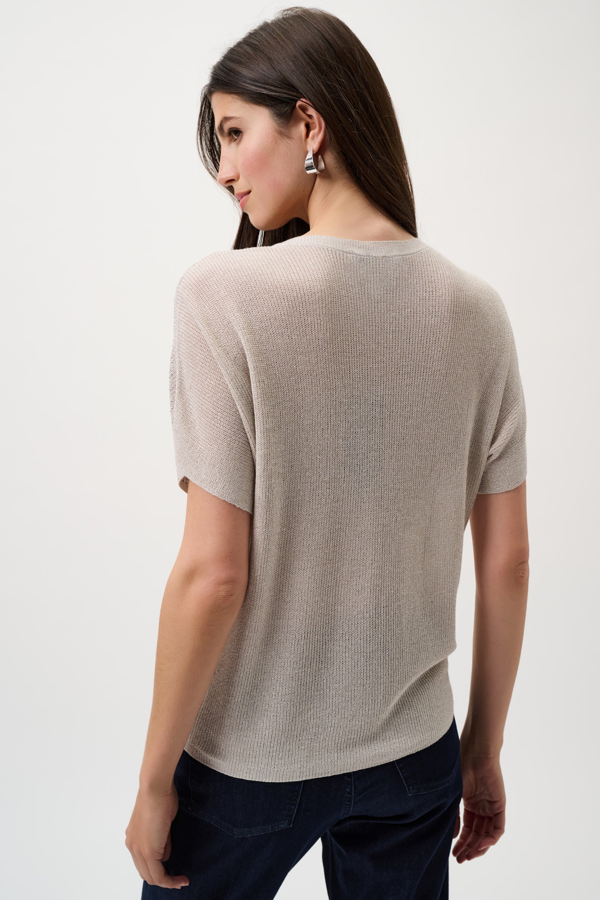 Metallic knit sparkle top with rhinestones, elegant women’s party wear