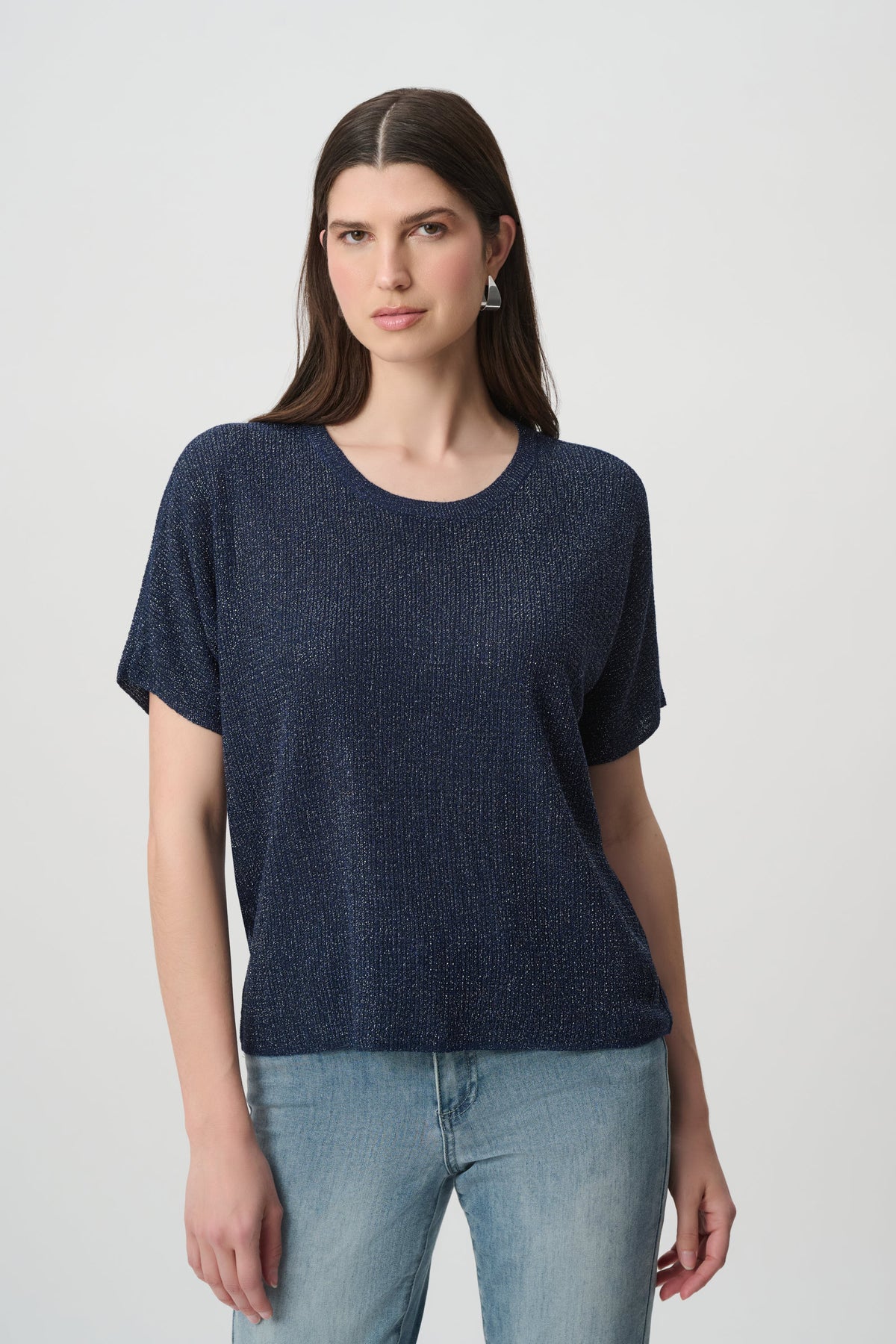 Metallic Knitted T-shirt with Rhinestones | Sparkle Knit Top