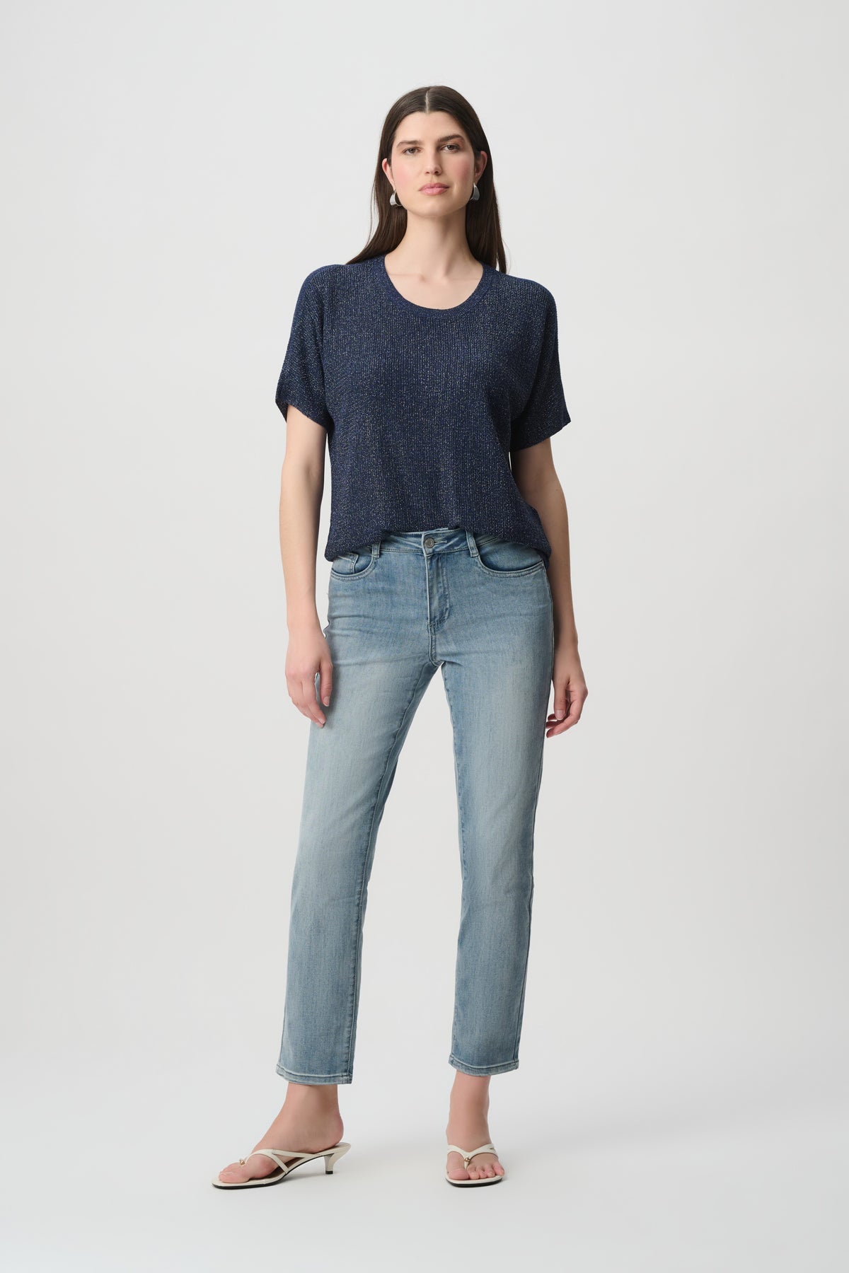 Metallic Knitted T-shirt with Rhinestones | Sparkle Knit Top