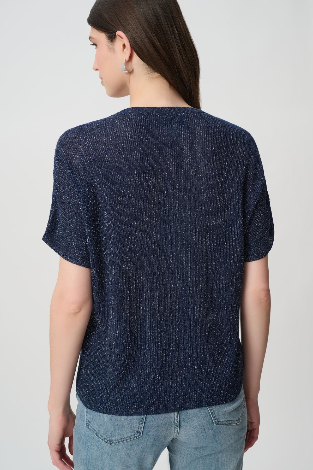 Metallic Knitted T-shirt with Rhinestones | Sparkle Knit Top